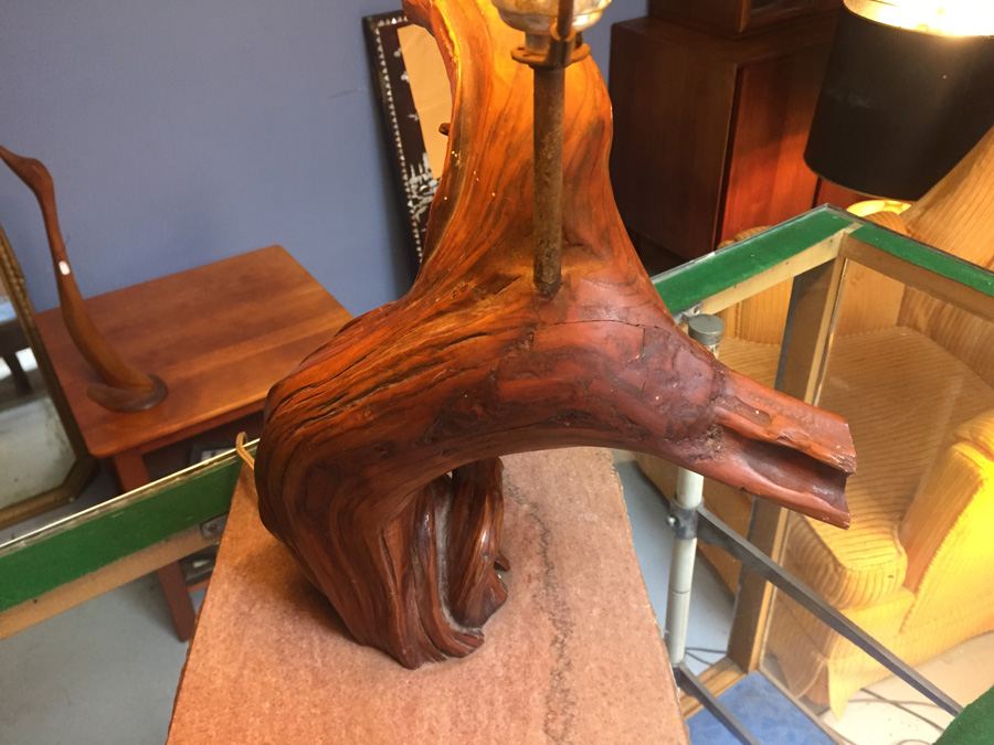 Mid-century Natural Wood Lamp on Marble Base [Photo 16]