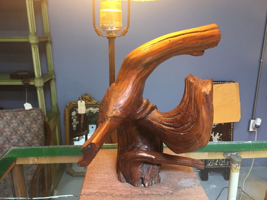 Mid-century Natural Wood Lamp on Marble Base [Photo 4]