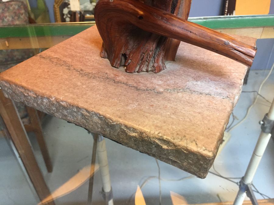 Mid-century Natural Wood Lamp on Marble Base [Photo 3]