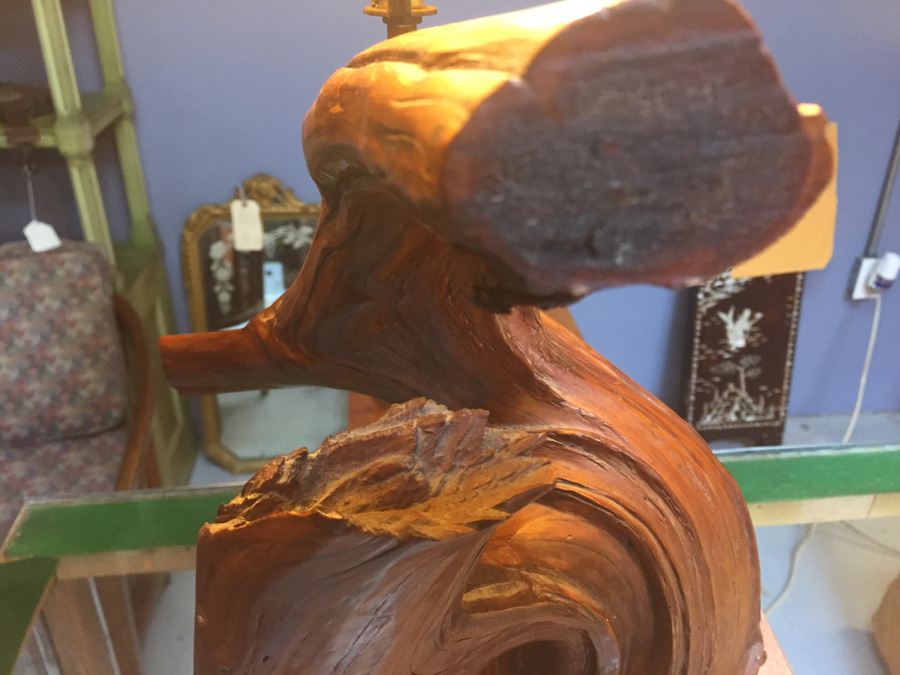 Mid-century Natural Wood Lamp on Marble Base [Photo 6]