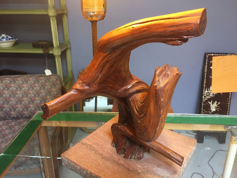 Mid-century Natural Wood Lamp on Marble Base [Photo 2]