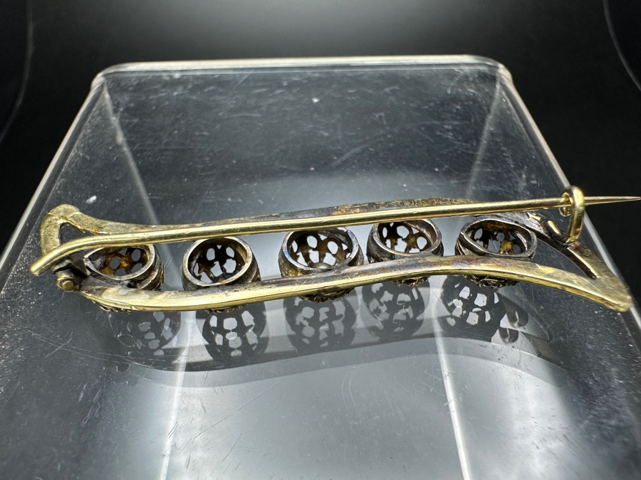 14k Gold Pin Brooch With (5) Primitive Rose Cut Diamonds Est. .25cttw 7.7g Retails $1,600 [Photo 8]