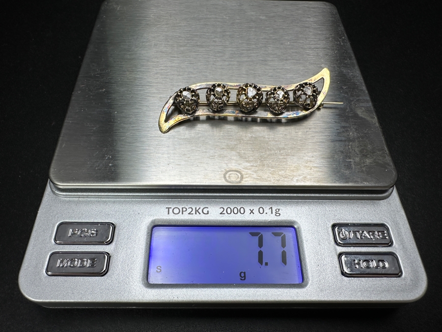 14k Gold Pin Brooch With (5) Primitive Rose Cut Diamonds Est. .25cttw 7.7g Retails $1,600 [Photo 9]