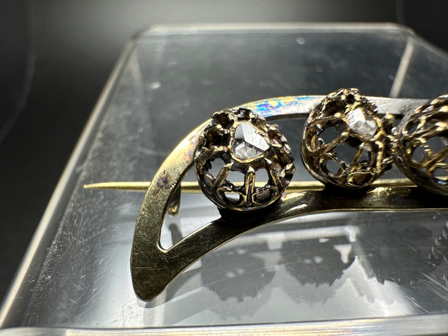 14k Gold Pin Brooch With (5) Primitive Rose Cut Diamonds Est. .25cttw 7.7g Retails $1,600 [Photo 5]