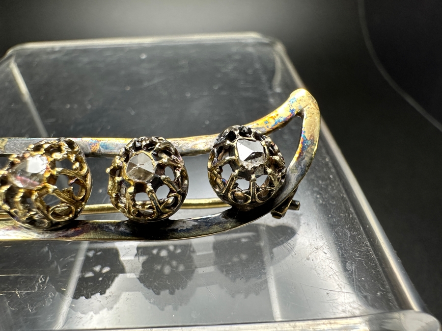 14k Gold Pin Brooch With (5) Primitive Rose Cut Diamonds Est. .25cttw 7.7g Retails $1,600 [Photo 6]