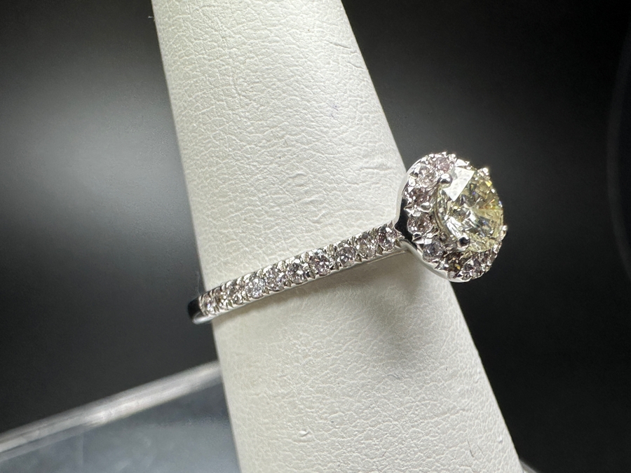 14k Gold Diamond Ring With (1) 4.5mm Round Brilliant Diamond .36ct & (32) 1mm Round Brilliant Accent Diamonds Size 5.75 2g Retails $1,400 [Photo 6]