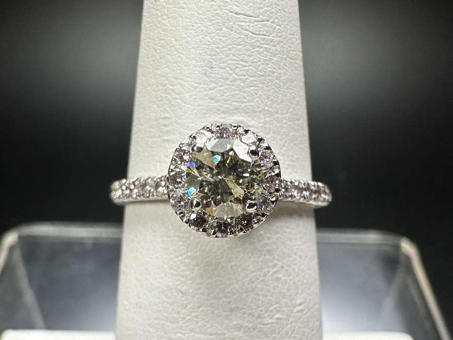 14k Gold Diamond Ring With (1) 4.5mm Round Brilliant Diamond .36ct & (32) 1mm Round Brilliant Accent Diamonds Size 5.75 2g Retails $1,400 [Photo 5]