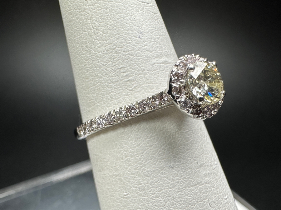 14k Gold Diamond Ring With (1) 4.5mm Round Brilliant Diamond .36ct & (32) 1mm Round Brilliant Accent Diamonds Size 5.75 2g Retails $1,400 [Photo 7]