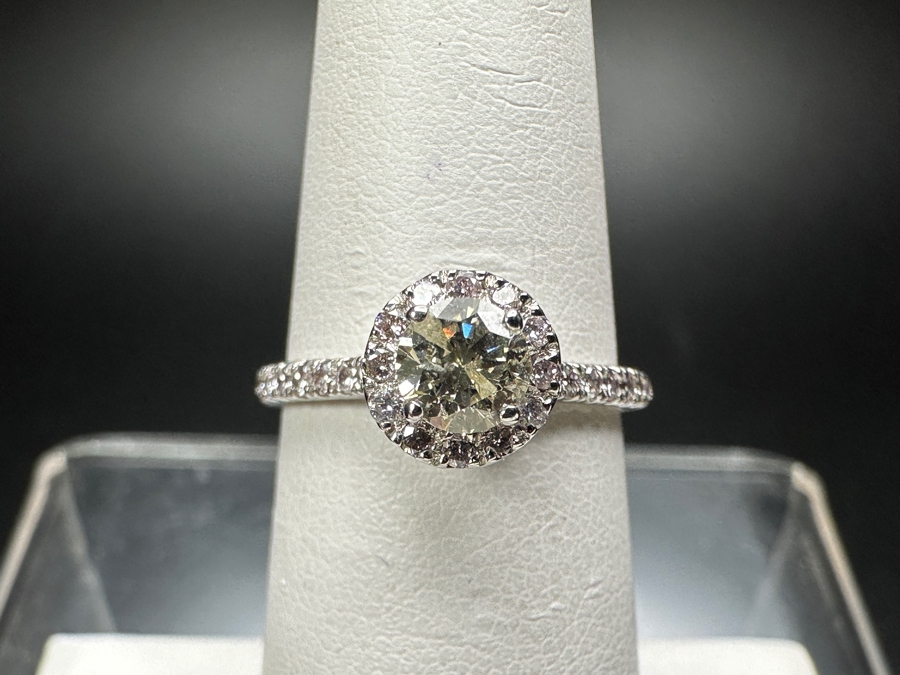 14k Gold Diamond Ring With (1) 4.5mm Round Brilliant Diamond .36ct & (32) 1mm Round Brilliant Accent Diamonds Size 5.75 2g Retails $1,400 [Photo 4]