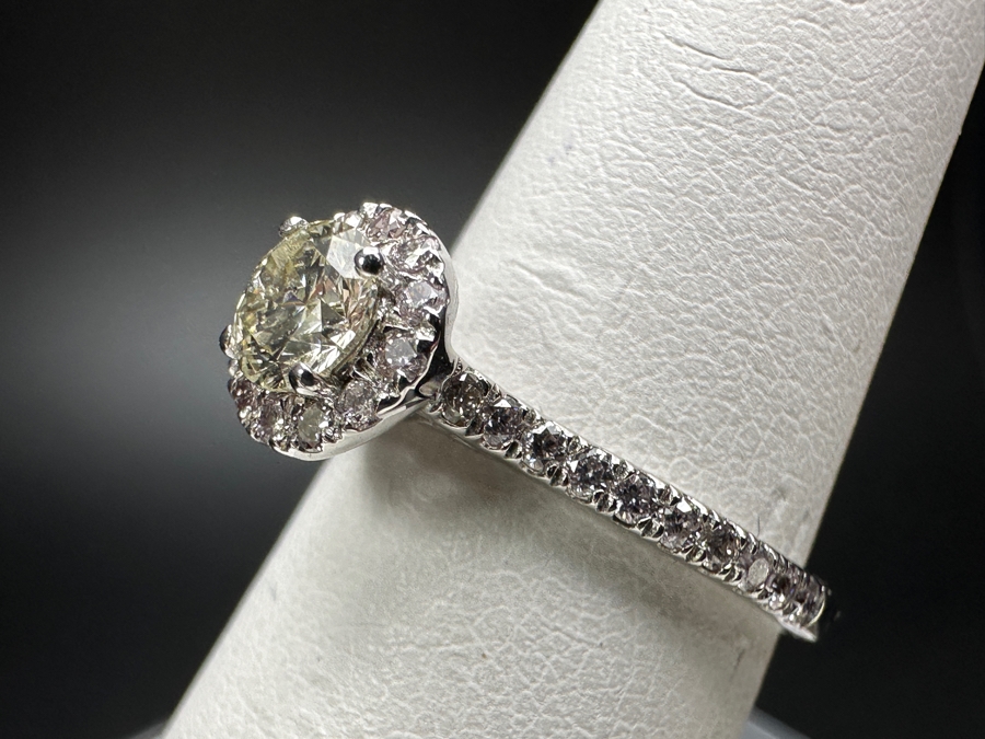 14k Gold Diamond Ring With (1) 4.5mm Round Brilliant Diamond .36ct & (32) 1mm Round Brilliant Accent Diamonds Size 5.75 2g Retails $1,400 [Photo 9]