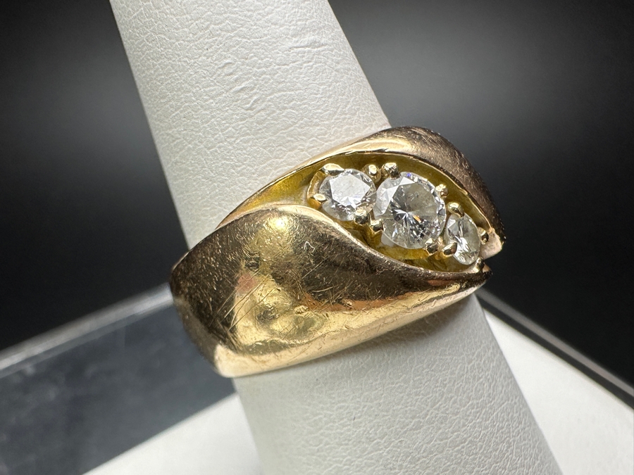 10k Gold Diamond Ring With (1) 4.25mm Round Brilliant Diamond .35ct & (2) 3mm Round Brilliant Diamonds .20cttw Size 8 13.1g Retails $2,800 [Photo 4]