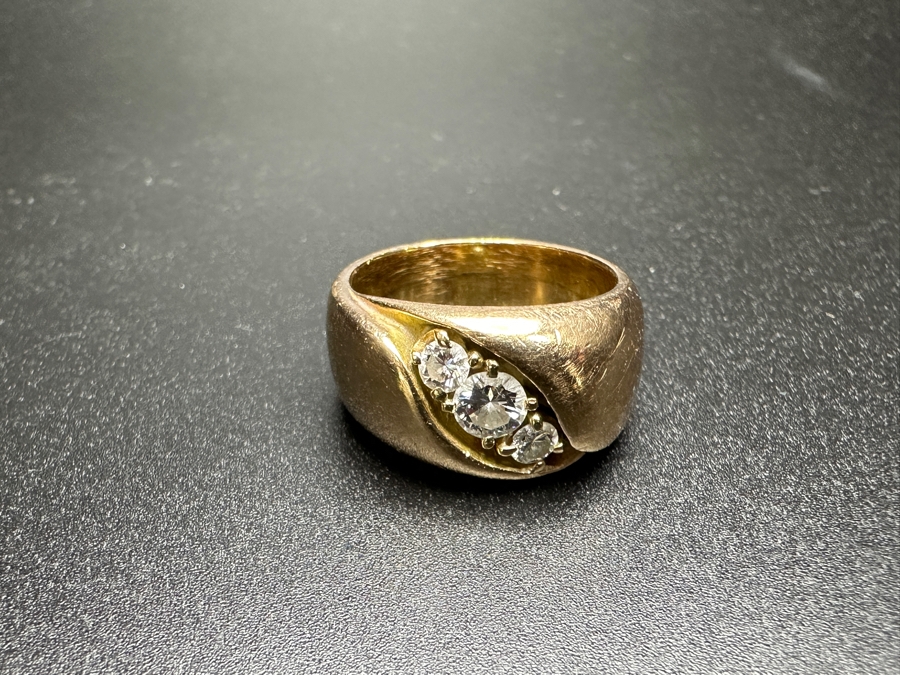 10k Gold Diamond Ring With (1) 4.25mm Round Brilliant Diamond .35ct & (2) 3mm Round Brilliant Diamonds .20cttw Size 8 13.1g Retails $2,800 [Photo 9]