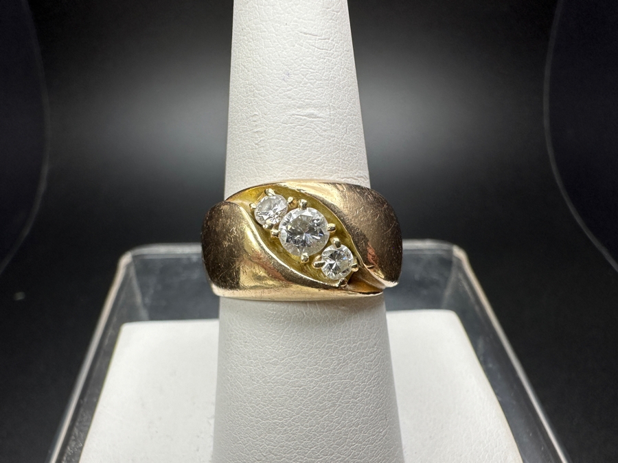 10k Gold Diamond Ring With (1) 4.25mm Round Brilliant Diamond .35ct & (2) 3mm Round Brilliant Diamonds .20cttw Size 8 13.1g Retails $2,800 [Photo 2]