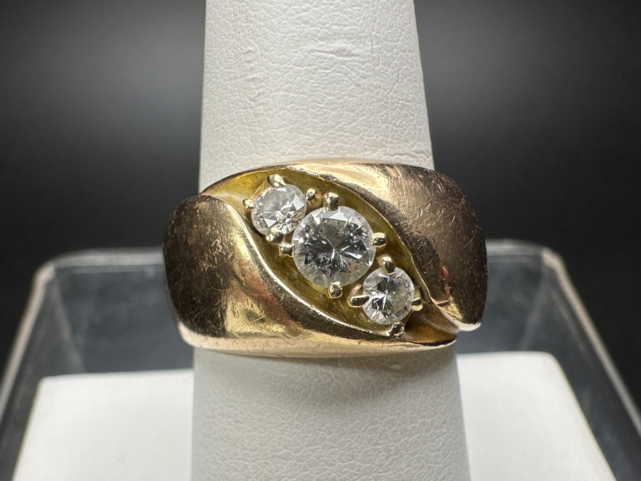 10k Gold Diamond Ring With (1) 4.25mm Round Brilliant Diamond .35ct & (2) 3mm Round Brilliant Diamonds .20cttw Size 8 13.1g Retails $2,800 [Photo 3]