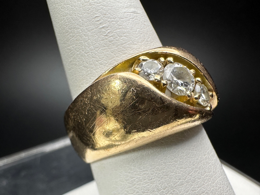 10k Gold Diamond Ring With (1) 4.25mm Round Brilliant Diamond .35ct & (2) 3mm Round Brilliant Diamonds .20cttw Size 8 13.1g Retails $2,800 [Photo 5]
