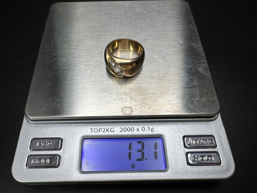 10k Gold Diamond Ring With (1) 4.25mm Round Brilliant Diamond .35ct & (2) 3mm Round Brilliant Diamonds .20cttw Size 8 13.1g Retails $2,800 [Photo 10]