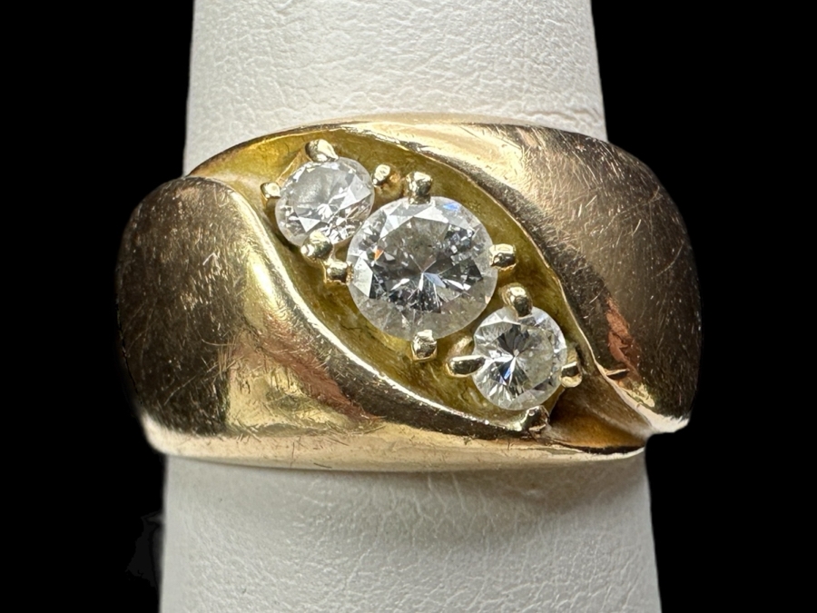 10k Gold Diamond Ring With (1) 4.25mm Round Brilliant Diamond .35ct & (2) 3mm Round Brilliant Diamonds .20cttw Size 8 13.1g Retails $2,800 [Photo 1]