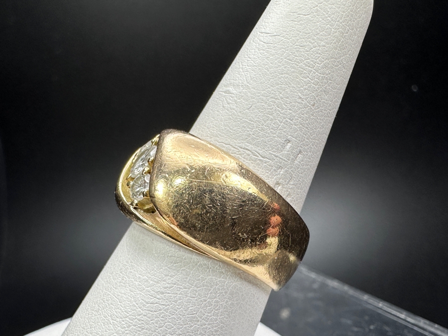 10k Gold Diamond Ring With (1) 4.25mm Round Brilliant Diamond .35ct & (2) 3mm Round Brilliant Diamonds .20cttw Size 8 13.1g Retails $2,800 [Photo 7]