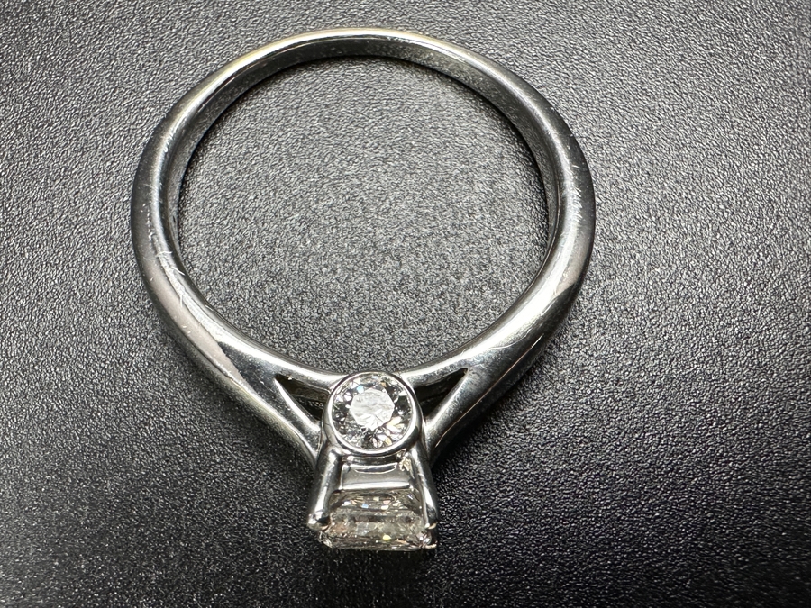 14k Gold Diamond Ring With 4.5mm Princess Cut Diamond .5ct & (2) 3.8mm Round Brilliant Diamonds .44cttw Size 9 4.1g Retails $2,000 [Photo 11]