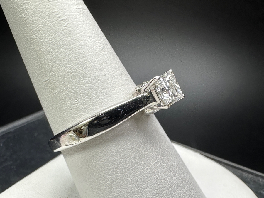 14k Gold Diamond Ring With 4.5mm Princess Cut Diamond .5ct & (2) 3.8mm Round Brilliant Diamonds .44cttw Size 9 4.1g Retails $2,000 [Photo 6]