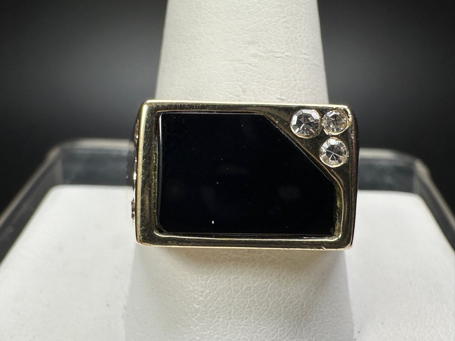 14k Gold Men's Diamond Onyx Ring With (3) 2mm Single Cut Diamonds & (3) 1.5mm Single Cut Diamonds Est. .10cttw Size 11 16.7g Retails $3,600 [Photo 4]