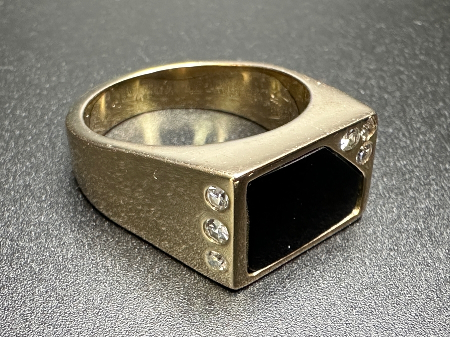 14k Gold Men's Diamond Onyx Ring With (3) 2mm Single Cut Diamonds & (3) 1.5mm Single Cut Diamonds Est. .10cttw Size 11 16.7g Retails $3,600 [Photo 9]