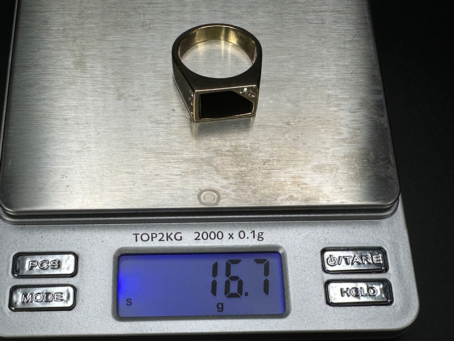 14k Gold Men's Diamond Onyx Ring With (3) 2mm Single Cut Diamonds & (3) 1.5mm Single Cut Diamonds Est. .10cttw Size 11 16.7g Retails $3,600 [Photo 14]