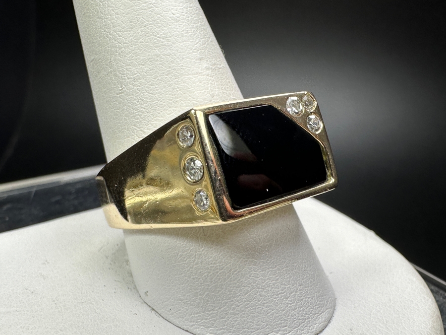 14k Gold Men's Diamond Onyx Ring With (3) 2mm Single Cut Diamonds & (3) 1.5mm Single Cut Diamonds Est. .10cttw Size 11 16.7g Retails $3,600 [Photo 2]