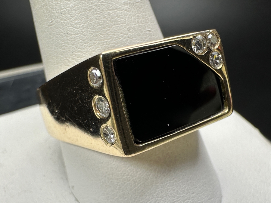 14k Gold Men's Diamond Onyx Ring With (3) 2mm Single Cut Diamonds & (3) 1.5mm Single Cut Diamonds Est. .10cttw Size 11 16.7g Retails $3,600 [Photo 3]