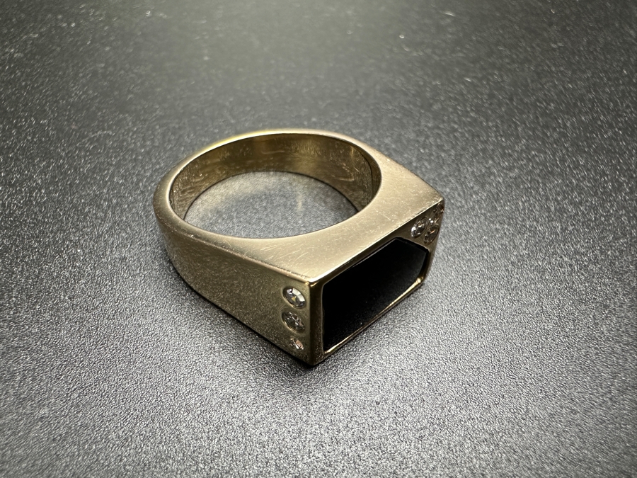 14k Gold Men's Diamond Onyx Ring With (3) 2mm Single Cut Diamonds & (3) 1.5mm Single Cut Diamonds Est. .10cttw Size 11 16.7g Retails $3,600 [Photo 11]