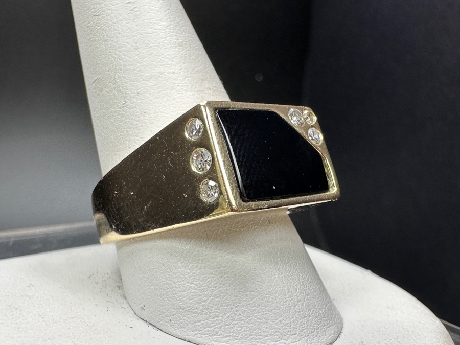 14k Gold Men's Diamond Onyx Ring With (3) 2mm Single Cut Diamonds & (3) 1.5mm Single Cut Diamonds Est. .10cttw Size 11 16.7g Retails $3,600 [Photo 6]