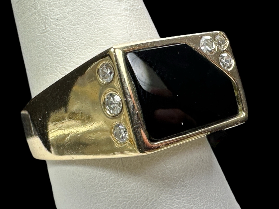 14k Gold Men's Diamond Onyx Ring With (3) 2mm Single Cut Diamonds & (3) 1.5mm Single Cut Diamonds Est. .10cttw Size 11 16.7g Retails $3,600