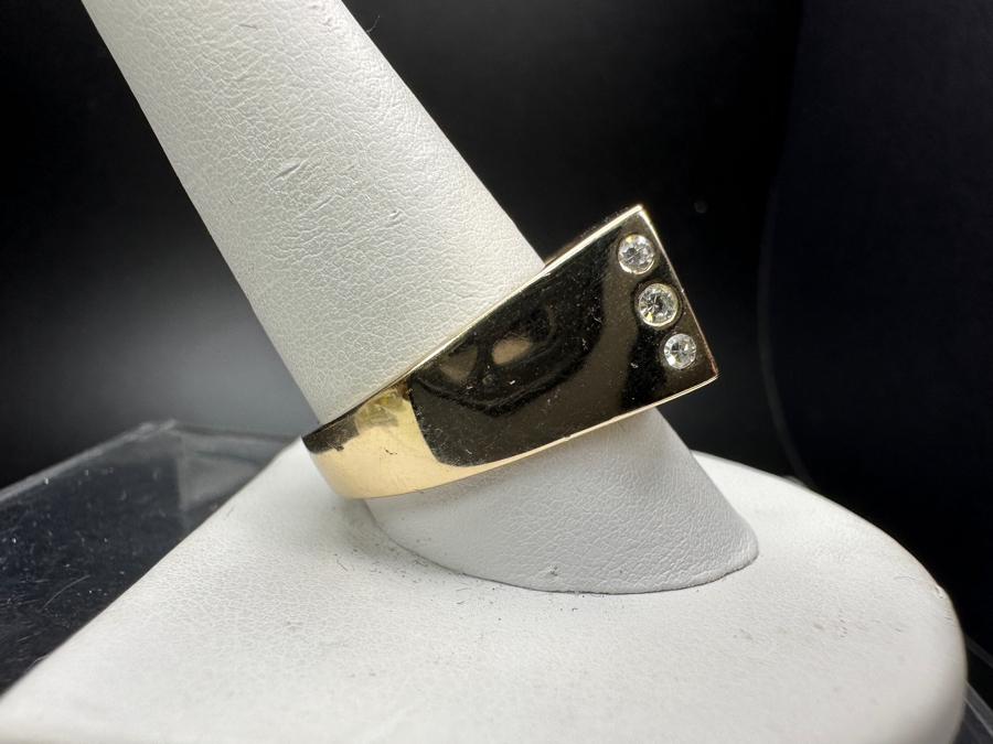 14k Gold Men's Diamond Onyx Ring With (3) 2mm Single Cut Diamonds & (3) 1.5mm Single Cut Diamonds Est. .10cttw Size 11 16.7g Retails $3,600 [Photo 7]