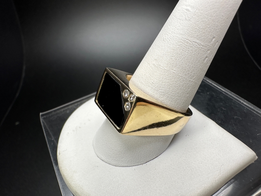 14k Gold Men's Diamond Onyx Ring With (3) 2mm Single Cut Diamonds & (3) 1.5mm Single Cut Diamonds Est. .10cttw Size 11 16.7g Retails $3,600 [Photo 8]
