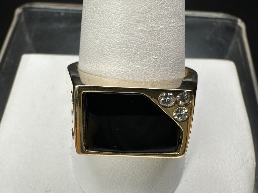 14k Gold Men's Diamond Onyx Ring With (3) 2mm Single Cut Diamonds & (3) 1.5mm Single Cut Diamonds Est. .10cttw Size 11 16.7g Retails $3,600 [Photo 5]