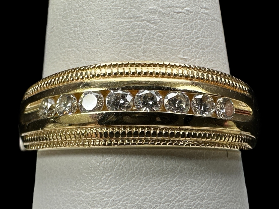 14k Gold Men's Diamond Ring With (8) 1.5mm Round Brilliant Diamonds Est. .15cttw Size 10.25 7g Retails $1,600 [Photo 1]