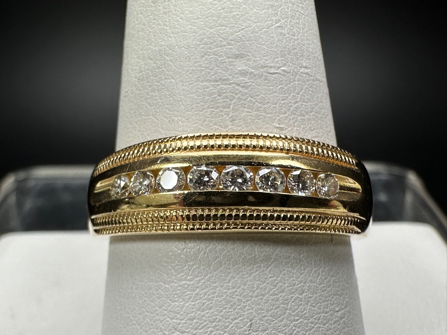 14k Gold Men's Diamond Ring With (8) 1.5mm Round Brilliant Diamonds Est. .15cttw Size 10.25 7g Retails $1,600 [Photo 2]
