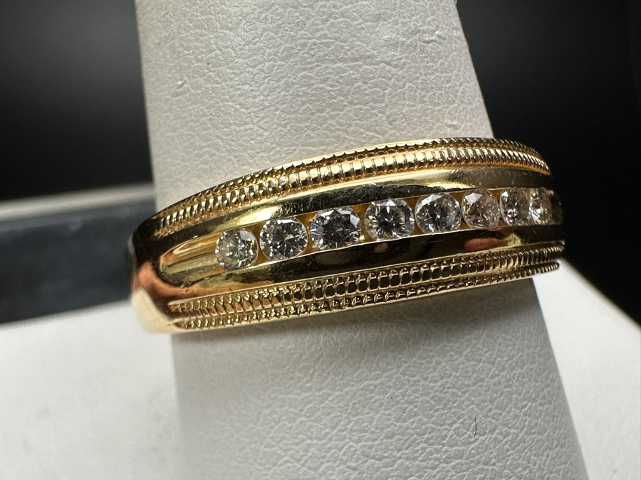 14k Gold Men's Diamond Ring With (8) 1.5mm Round Brilliant Diamonds Est. .15cttw Size 10.25 7g Retails $1,600 [Photo 4]