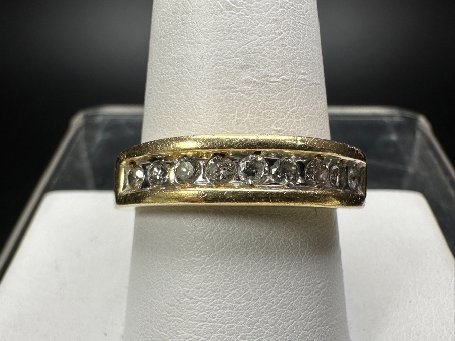 14k Gold Diamond Ring With (9) 2mm Round Brilliant Diamonds Est. .25cttw H-I SI2-I1 Size 10.25 5.2g Retails $1,200 [Photo 2]