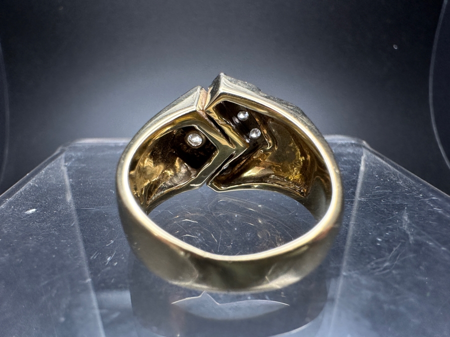 14k Gold Men's Diamond Ring With (1) 3.2mm Round Brilliant Diamond .12ct & (5) 1.5mm Round Brilliant Diamonds .075cttw Size 9.75 19.2g Retails $4,200 [Photo 17]