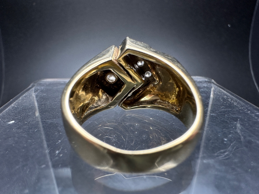 14k Gold Men's Diamond Ring With (1) 3.2mm Round Brilliant Diamond .12ct & (5) 1.5mm Round Brilliant Diamonds .075cttw Size 9.75 19.2g Retails $4,200 [Photo 16]