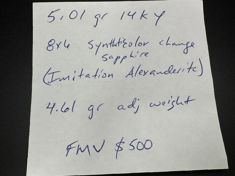 14k Gold Synthetic Color Change Sapphire 8x6mm Size 11 5g Retails $1,000 [Photo 11]