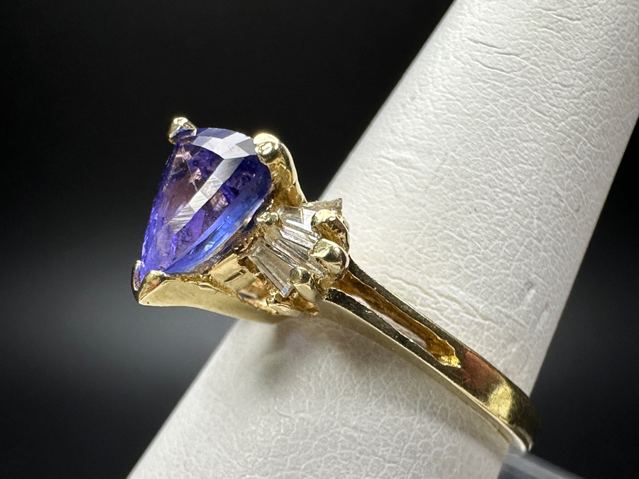 14k Gold Ring With 8x6mm Trillion Shield Cut Tanzanite Est. 1ct & (10) 2-2.5mm x 1mm Baguette Diamonds Est. .15cttw Size 6.5 3.3g Retails $900 [Photo 7]