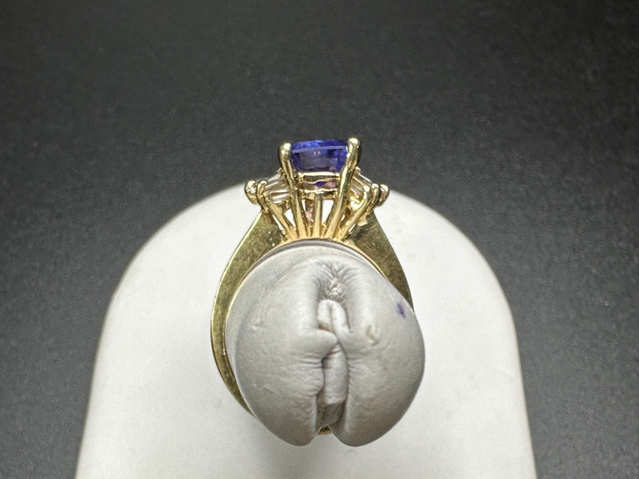 14k Gold Ring With 8x6mm Trillion Shield Cut Tanzanite Est. 1ct & (10) 2-2.5mm x 1mm Baguette Diamonds Est. .15cttw Size 6.5 3.3g Retails $900 [Photo 9]