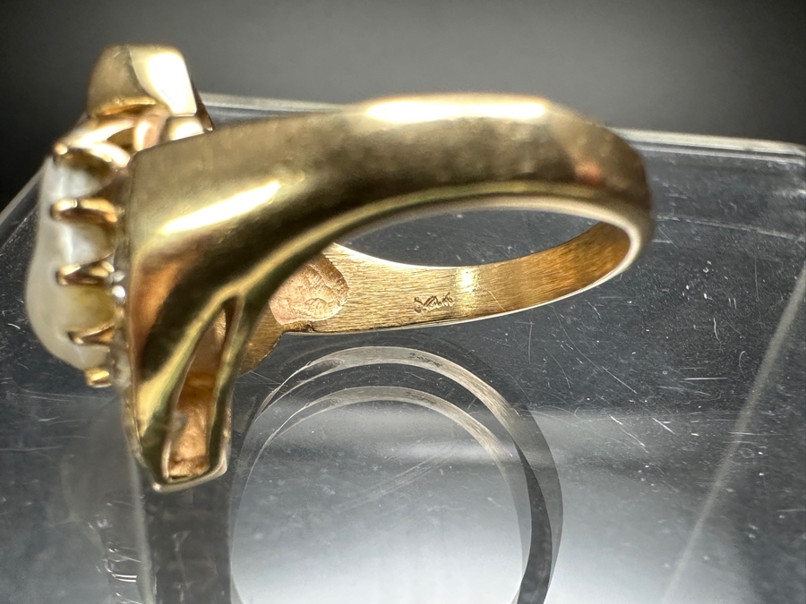 14k Gold Ring With (4) European Cut Diamonds Ranging In Size From 3.8mm-1.5mm Est. .40cttw, Freeform Baroque Pearl & (2) 3.8x3mm Rubies Ruby Size 8.25 7.3g Retails $1,800 [Photo 9]