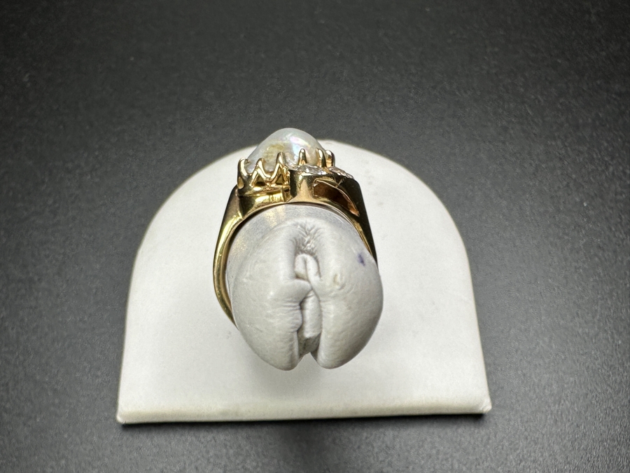 14k Gold Ring With (4) European Cut Diamonds Ranging In Size From 3.8mm-1.5mm Est. .40cttw, Freeform Baroque Pearl & (2) 3.8x3mm Rubies Ruby Size 8.25 7.3g Retails $1,800 [Photo 7]