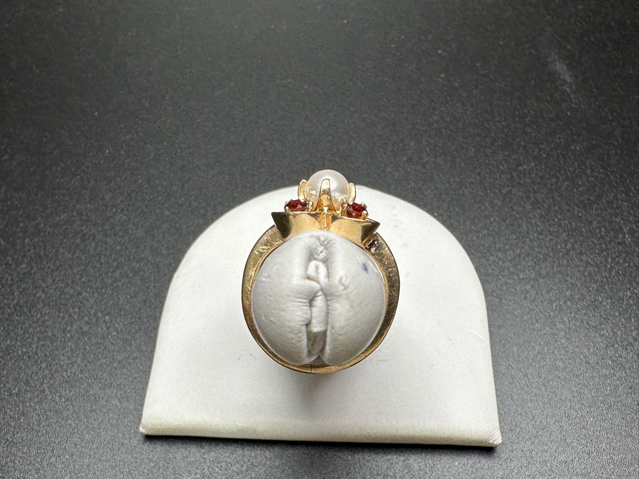14k Gold Ring With 5mm Cultured Pearl & (4) 3mm Mozambique Garnets Size 5 3.7g Retails $800 [Photo 7]
