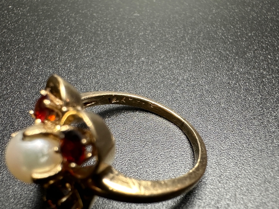 14k Gold Ring With 5mm Cultured Pearl & (4) 3mm Mozambique Garnets Size 5 3.7g Retails $800 [Photo 9]