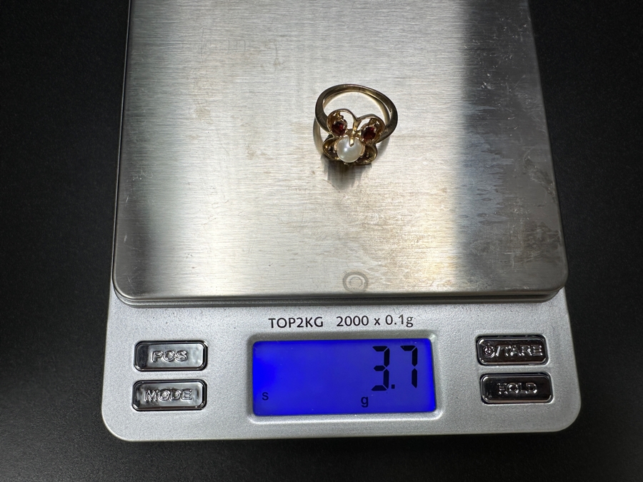 14k Gold Ring With 5mm Cultured Pearl & (4) 3mm Mozambique Garnets Size 5 3.7g Retails $800 [Photo 11]