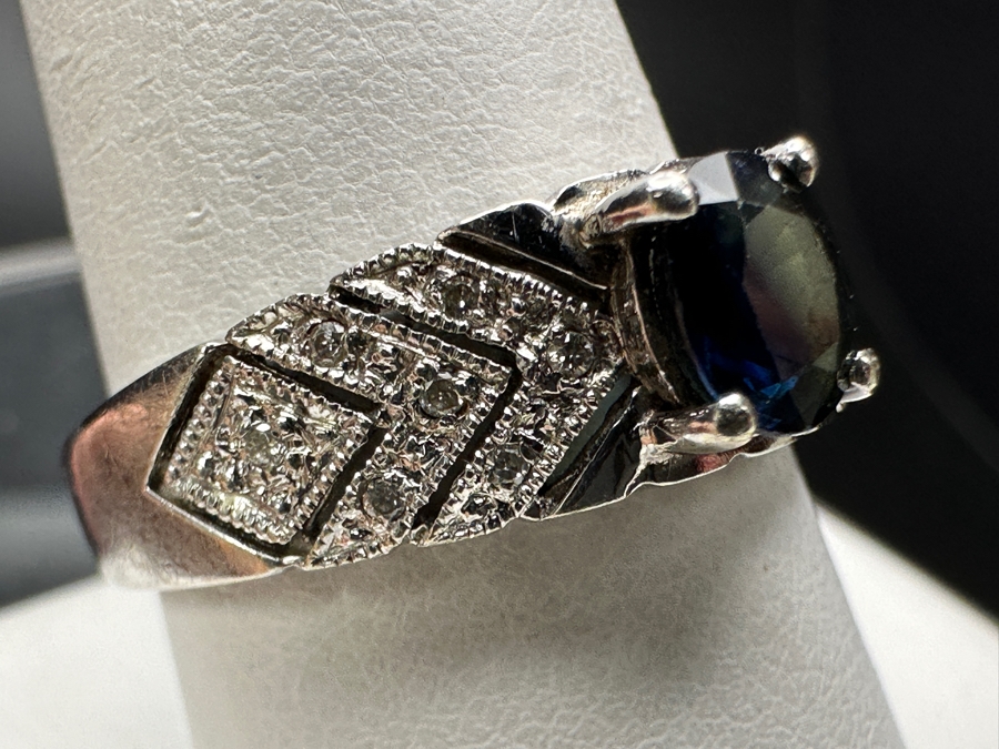 14k Gold Sapphire Diamond Ring With .97ct Sapphire Set With (14) .01ct Single Cut Diamonds Size 9.5 4.2g Retails $1,000 [Photo 4]